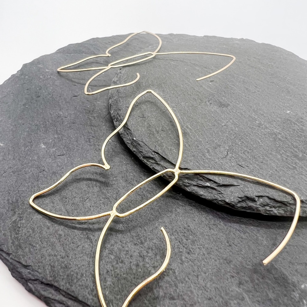 Large Gold Butterfly Hoop Earrings - Picture 7 of 9